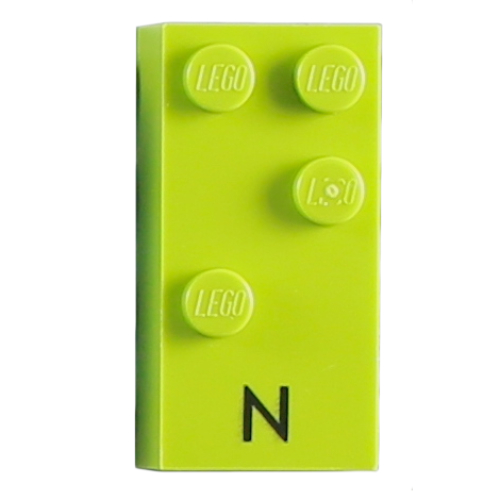 Lego Braille Brick 2 x 4 with 4 Studs ⠝ and 'N' Print