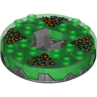 Lego Turntable 6 x 6 Round Pearl Titanium Base Serrated with Black and Orange Print
