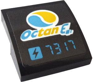 Lego Slope, Curved 2 x 2 x 2/3 with Dark Azure and Yellow OctanE Logo and '7317' Electricity Price Pattern (Sticker) - Set 60257
