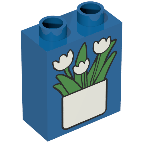 Lego Duplo Brick 1 x 2 x 2 with Flowerpot Print / Blue