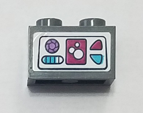 Lego Brick 1 x 2 with Magenta, Medium Azure, and Medium Lavender Icons on White Background Pattern (Sticker) - Set 41323