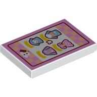 Lego Tile 2 x 3 with Bright Pink Sign, Clothing Print / White