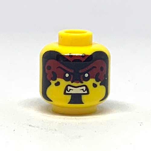 Lego Minifig Head, Dark Red Facepaint, Black Sports, Smile / Angry Showing Teeth Print / Yellow