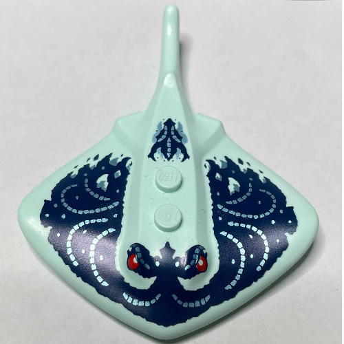 Lego Animal, Stingray with Dark Blue Markings, Red Eyes print / Light Aqua