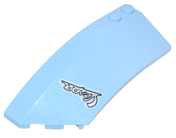 Lego Wedge 8 x 3 x 2 Open Left with Silver Script Vespa Logo Pattern (Sticker) - Set 10298 / Bright Light Blue