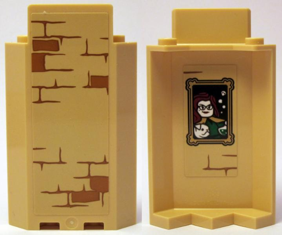 Lego Panel 3 x 3 x 6 Corner Wall without Bottom Indentations with Bricks Type 2 Outside and Portrait of Woman and Dog Inside Pattern (Stickers) - Set 75953