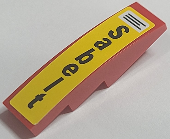 Lego Slope, Curved 4 x 1 with Black Lines on White Rectangle and 'Sabelt' on Yellow Background Pattern (Sticker) - Set 8157