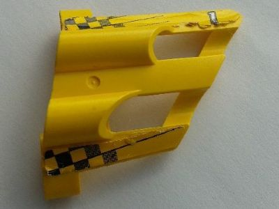 Lego Technic, Panel Fairing # 1 Large Short, Large Holes, Side A with Checkered Flags and Number 1 Pattern (Stickers) - Set 8445 / Yellow