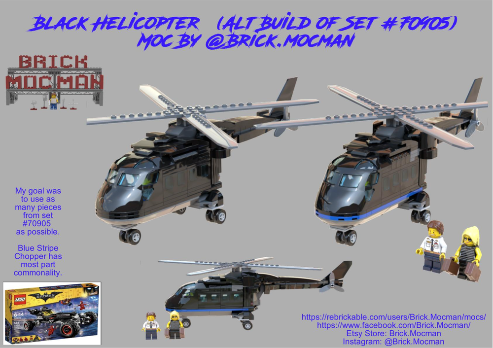 Lego Black Helicopter - Blue Stripe (MOC of Set #70905 Batmobile)