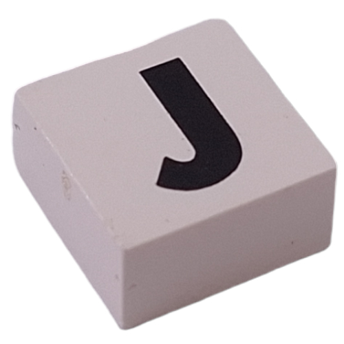 Lego Modulex Tile 2 x 2 with Black 'J' Print, Internal Supports / Modulex White