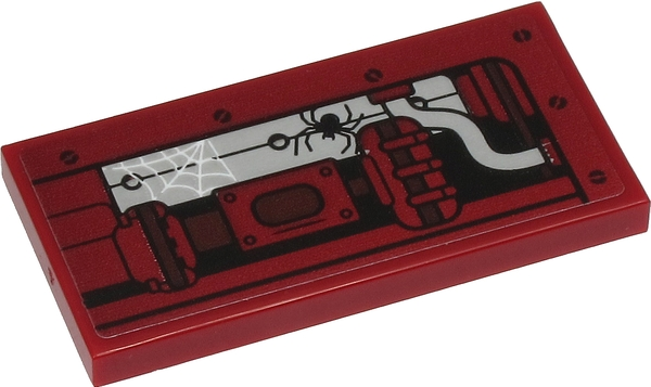 Lego Tile 2 x 4 with Silver Tractor Engine, Dark Red Metal Cover, Spider and Web Pattern (Sticker) - Set 40423