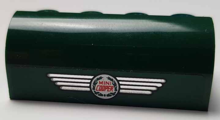 Lego Slope, Curved 2 x 4 x 1 1/3 with 4 Recessed Studs with Red, Silver, and White 'MINI COOPER' Logo Pattern (Sticker) - Set 10242