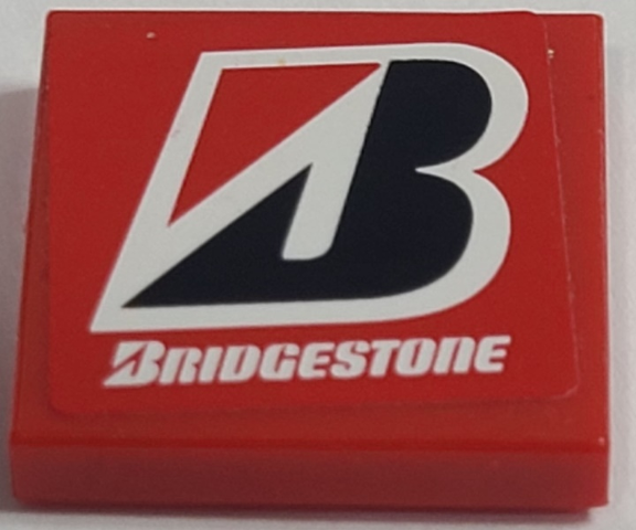 Lego Tile 2 x 2 with White 'BRIDGESTONE' and Logo Pattern (Sticker) - Set 8157