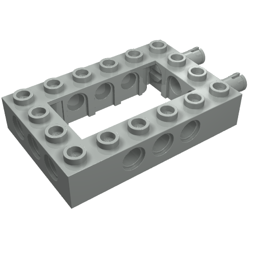 Lego Technic Brick 4 x 6 with 2 x 4 Opening, 2 Fixed Rotatable Friction Pins on End / Light Gray