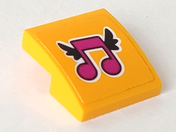 Lego Slope, Curved 2 x 2 x 2/3 with Magenta Music Notes with Black Wings Pattern (Sticker) - Set 41349