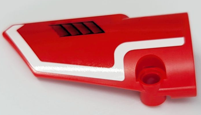 Lego Technic, Panel Fairing # 3 Small Smooth Long, Side A with White Stripe and Black Air Vent Pattern (Sticker) - Set 42075 / Red