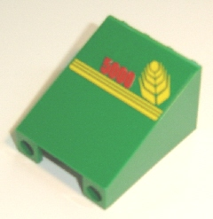 Lego Windscreen 3 x 4 x 4 Inverted with Red '5000', Wheat Spike and 3 Horizontal Yellow Lines Pattern Left Side (Sticker) - Set 7636 / Green