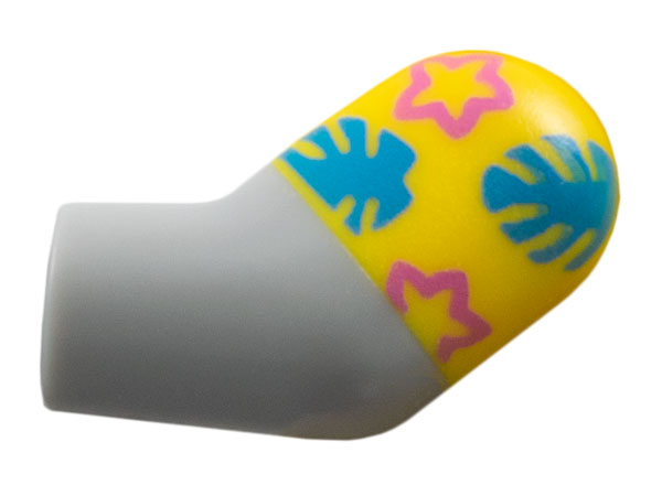 Lego Arm, Left with Molded Yellow Short Sleeve and Printed Dark Azure Leaves and Dark Pink Stars Pattern / Light Bluish Gray
