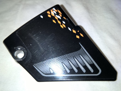 Lego Technic, Panel Fairing #14 Large Short Smooth, Side B with Air Intake and White and Orange Rhombuses Pattern (Sticker) - Set 9398