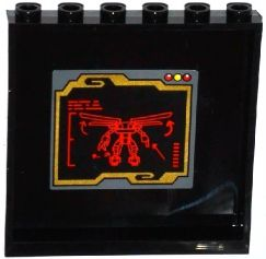 Lego Panel 1 x 6 x 5 with Red Ninjago ElectroMech on Black Screen Pattern on Inside (Sticker) - Set 70750 / Black