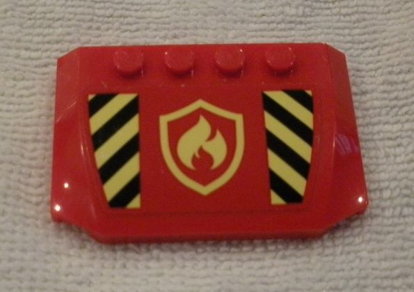 Lego Wedge 4 x 6 x 2/3 Triple Curved with Black and Yellow Danger Stripes and Fire Logo Badge Pattern (Sticker) - Set 60214
