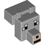 Lego Animal Body Part, Head Blocky with Pixelated Face Print (Wolf) / Light Bluish Gray