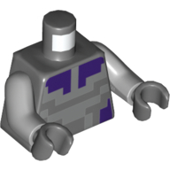 Lego Torso Armor, Pixelated Silver and Dark Purple Print, Light Bluish Gray Arms, Dark Bluish Gray Hands / Dark Bluish Gray