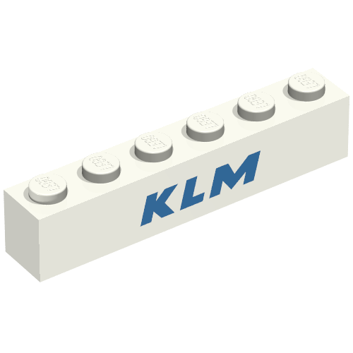 Lego Brick 1 x 6 with 'KLM' Blue Print / White