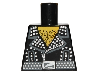 Lego Torso Leather Jacket with Silver Studs and Buckle, Hairy Chest Pattern / Black