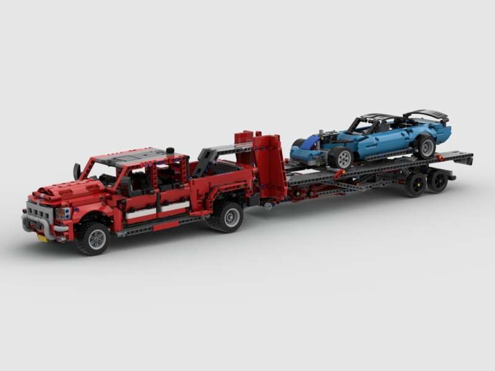 Lego Dodge RAM Dually Pickup Truck (DRW) with trailer and Bowman Gray stadium race car/42098 C-Model