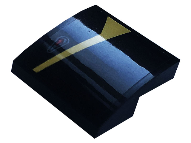 Lego Slope, Curved 2 x 2 x 2/3 with Gold Stripe and Red Dot Pattern Model Left Side (Sticker) - Set 76899
