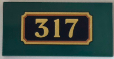 Lego Tile 2 x 4 with '317' on Black Background with Gold and Dark Orange Border Pattern / Dark Green