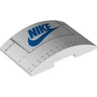 Lego Brick Curved 4 x 6 Double, 2 x 4 Cutout with Shoe Tongue, Blue NIKE logo Print / White
