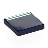 Lego Tile 2 x 2 with White/Green/White Stripes Print / Dark Blue