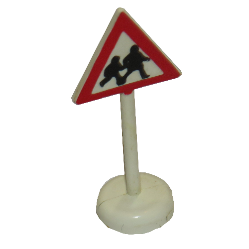 Lego Road Sign Old Triangle with Pedestrian Crossing 2 People Print Single Piece Unit / White