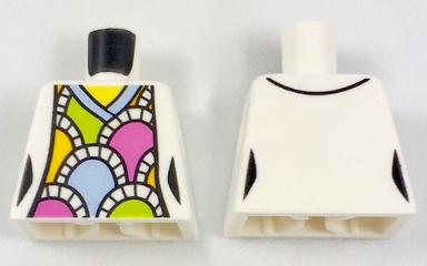 Lego Torso Female Jacket over V-Neck Shirt with Light Blue Trim and Pastel Ovals (Japanese Fans) Pattern / White