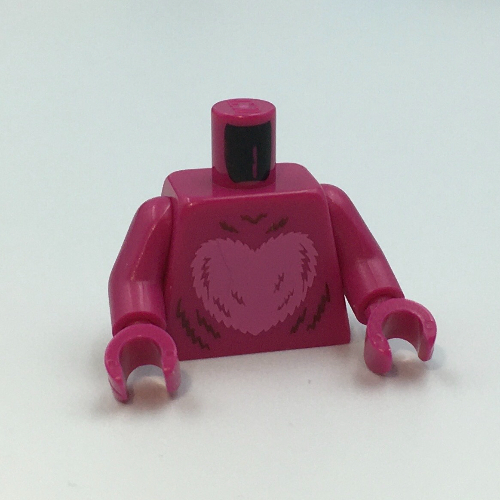 Lego Torso, Bright Pink Heart, Fur, Zipper on Back Print with Magenta Arms and Hands / Magenta