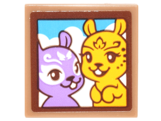 Lego Tile 2 x 2 with Portrait of Bright Light Yellow and Medium Lavender Squirrels with Sky and Clouds Background Pattern (Sticker) - Set 41182