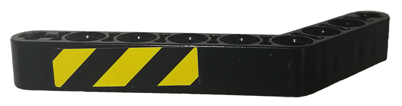 Lego Technic, Liftarm, Modified Bent Thick 1 x 9 (6 - 4) with Black and Yellow Danger Stripes Pattern Model Right Side (Sticker) - Set 9397