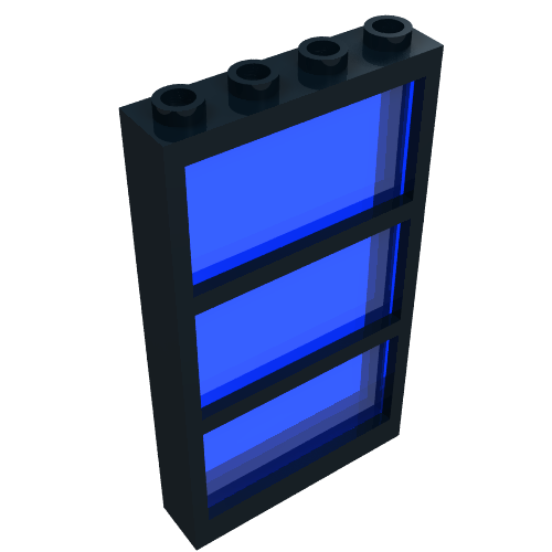 Lego Window 1 x 4 x 6 Frame with 3 Panes, Fixed Glass with Trans-Dark Blue Glass / Black