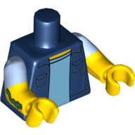 Lego Torso, Dual Molded Arms, Vest over Bright Light Blue Undershirt Print, Bright Light Blue Sleeves Pattern, Yellow Arms and Hands with Snake Print
