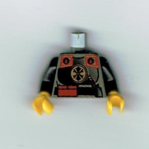 Lego Torso Armor, Chinese Guard, Pouch and Knife on Belt Print, Black Arms, Yellow Hands / Dark Gray