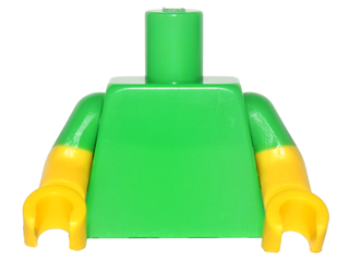 Lego Torso Plain / Yellow Arms with Molded Bright Green Short Sleeves Pattern / Yellow Hands