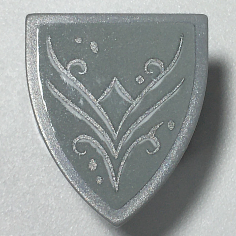 Lego Minifigure, Shield Triangular Short with Silver Diamond, Dots and Swirl on Light Bluish Gray Background Pattern (Sticker) - Set 41196 / Light Bluish Gray