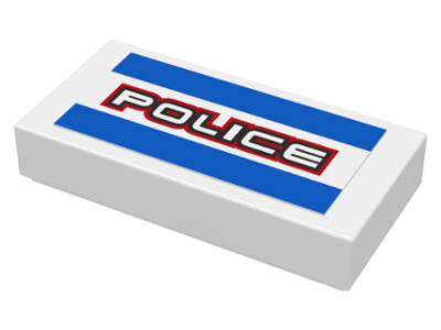 Lego Tile 1 x 2 with Blue Lines and White 'POLICE' with Black and Red Outline Pattern (Sticker) - Set 8301