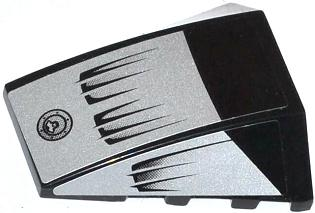 Lego Wedge 4 x 4 Triple Curved No Studs with Air Intakes and Filler Cap on Silver Background Pattern (Stickers) - Set 8132 / Black