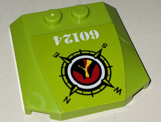 Lego Wedge 4 x 4 x 2/3 Triple Curved with Volcano Explorers Logo Compass Rose, White '60124' Pattern (Sticker) - Set 60124 / Lime