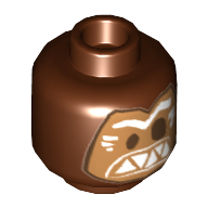 Lego Minifig Head Kakamora, Medium Nougat Face, Dark Brown Eyes, White Eyebrows, Triangular Teeth Print [Hollow Stud]