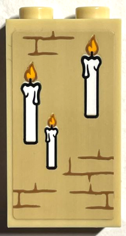Lego Panel 1 x 2 x 3 with Side Supports - Hollow Studs with 3 Candles and Bricks Pattern 2 (Sticker) - Set 76399 / Tan