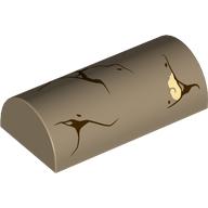 Lego Brick Curved 2 x 4 Double, No Studs, with Cracked Marbeled Column Print / Dark Tan
